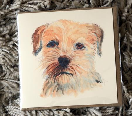 Border terrier card 6 by 6 inches with brown recycled envelope. Prints available on request.