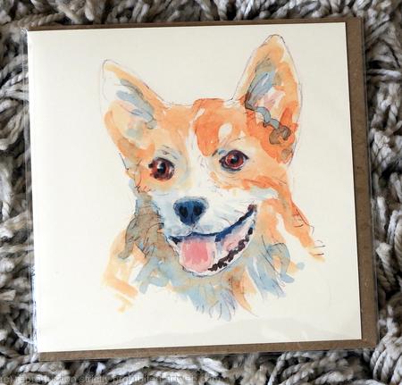 Corgi portrait card 6 by 6 inches with recycled brown envelope. Signed prints availableon request.