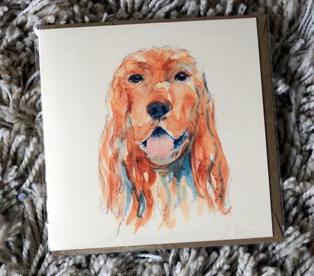 Golden retriever card 6 by 6 inches with recycled brown envelope. Signed prints mounted in a 7 by 9 inch mount available.