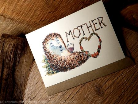 96 MOTHER skillipig ( fun hedgehog ) card. 6 by 4 inch ivory card with recycled envelope.