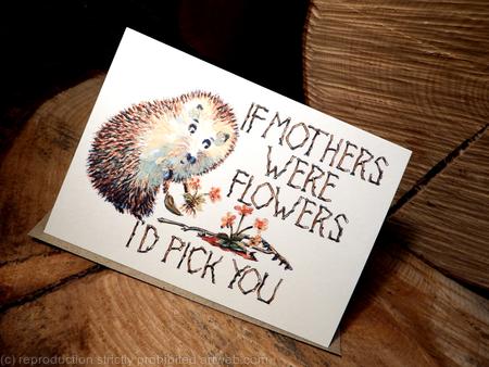 102 If mothers were Flowers I'd pick you. Skillipig ( fun hedgehog ) card. 6 by 4 ivory card with recycled envelope. 