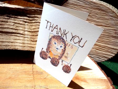 181 Skillipig card. Thank you or thank you for teaching me. Hedgehog teacher with children.