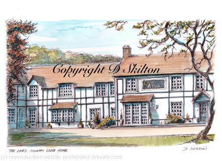 The Limes Country Lodge Hotel ( coloured) as a signed  print on a4 watercolour paper. Unmounted.