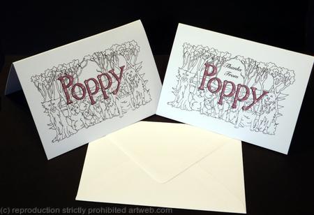 Dog name card pair ( POPPY) ( any name available) one with thanks from and the other with no message, just the name. They can both have what you like