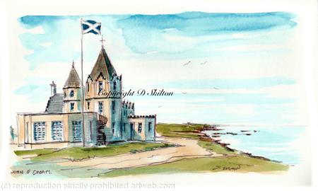 JOHN O GROATS watercolour printed on a 6 by 4 inch card. Prints available.