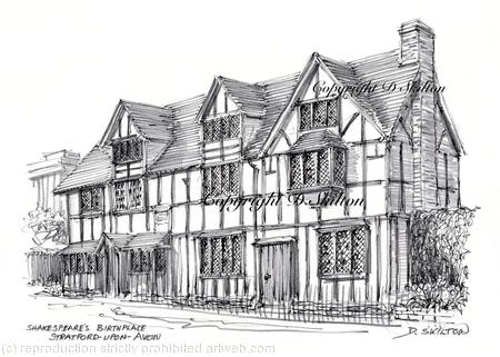 Shakespeare's birthplace Stratford - Upon - Avon as a signed print on A4 size Bockingford or similar quality paper 