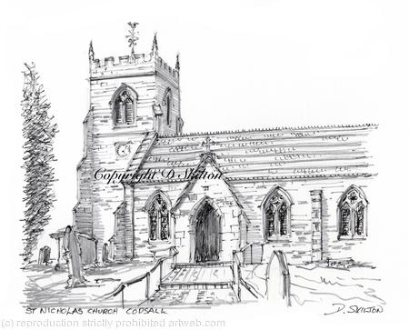 Codsall St Nicholas Staffordshire Signed a4 print on watercolour paper, unmounted.