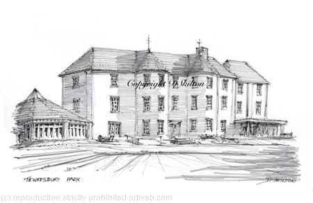 Tewkesbury Park Wedding Venue as a signed  print on a4 watercolour paper. Unmounted. greeting cards available.