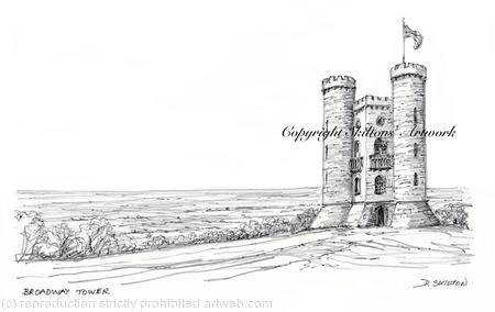 Broadway Tower Worcestershire Cotswolds Signed a4 print on watercolour paper, unmounted.