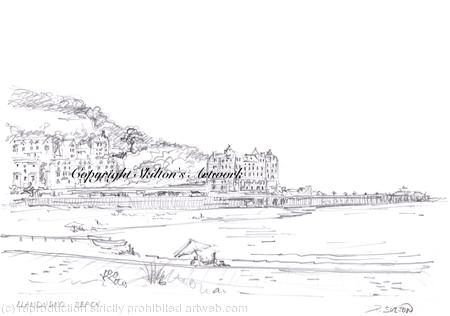 Llandudno Beach and pier as a pencil drawing printed on a 6 by 4 card . Prints available.