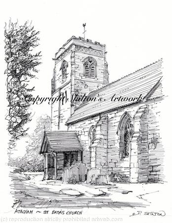 Atcham Church Nr Shrewsbury, St Eata's. A4 signed unmounted print.