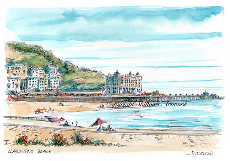 Llandudno watercolour pen and pencil. Signed a4 print on watercolour paper. 