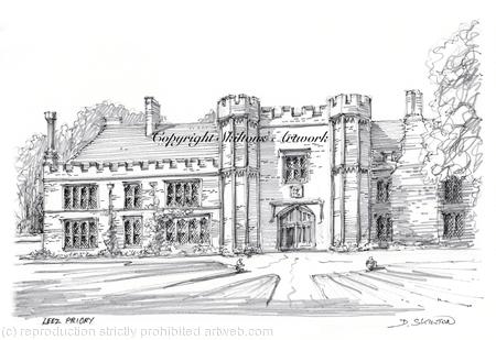 Leez Priory Essex pen and pencil drawing. signed  print on a4 watercolour paper. Unmounted. Greeting cards available.