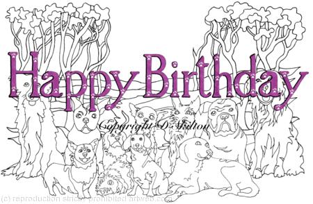 HAPPY BIRTHDAY ( pink) dog group card, we can put in name within or below the image. cantact for details.
