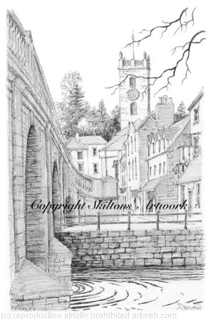 Bewdley bridge river and church. Signed a4 print on watercolour paper, unmounted.