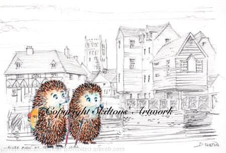 Skillipigs go to Tewkesbury! 6 by 4 inch card design with brown recycled envelope.
