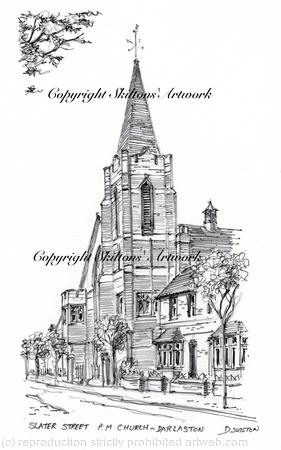 Darlaston P.M. Church Slater street Signed a4 print on watercolour paper, unmounted.