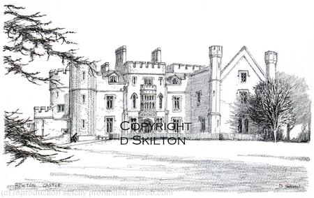Rowton Castle Nr. Shrewsbury pen drawing as A4 print ( approx) on watercolour paper unmounted.