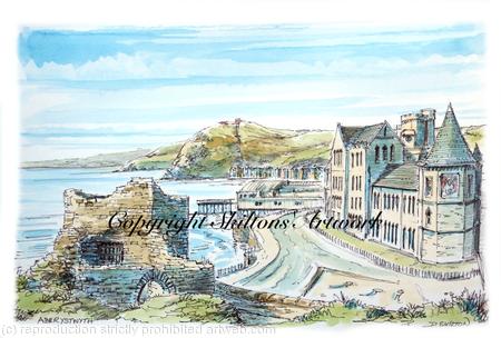 Aberystwyth watercolour and pen. A4 ( approx) print unmounted 