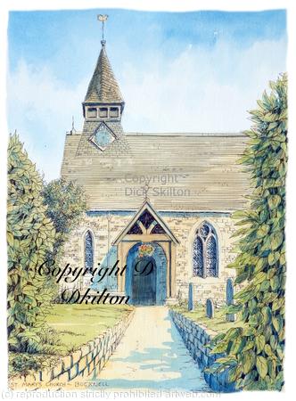 Bucknell church colour Shropshire. Signed A4 unmounted print.