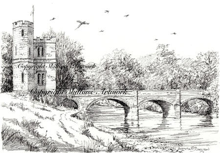 Glanusk, The Bridge. Wedding and party venue as a print. signed  print on a4 watercolour paper. Unmounted. greeting cards available.