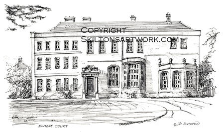 Elmore Court  wedding venue Gloucestershire pen drawing as a print. signed  print on a4 watercolour paper. Unmounted. greeting cards available.