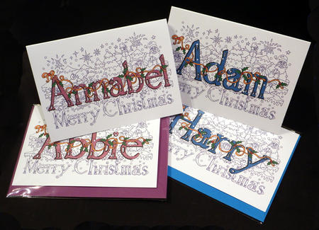 Christmas name cards for giving money in a personal way. This is for one 6 by 4 inch card, please state name and envelope colour.
