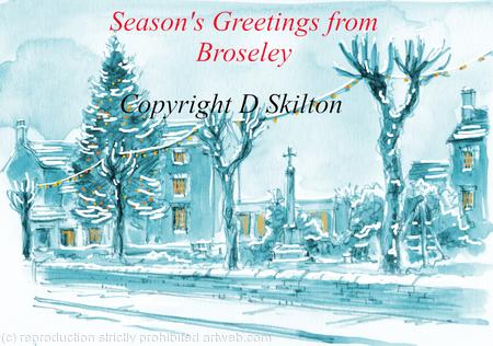Broseley Christmas card 6 by 4 card with white envelope. Also on sale at Evermore in Broseley high street.