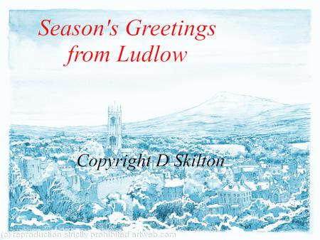 Ludlow Christmas card with castle and clee Hill from Whitcliffe. 6 by 4 greeting card with white envelope. 
