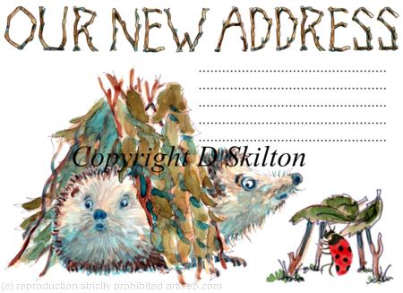 318 'Our new Address' card Skillipig shelter with lines for address. We can print your new address for you.