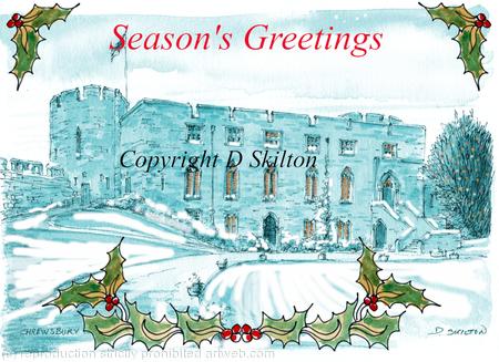 Shrewsbury castle Christmas card. 6 by 4 inch card with envelope. The seasons greetings can be personalised, contact for details.