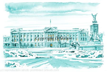 Buckingham palace london in snow as a 6 by 4 inch greeting card.