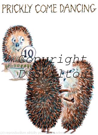 288 Prickly Come Dancing HAPPY BIRTHDAY . Greeting card 6 by 4 inches ivory with brown recycled envelope.