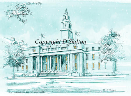 1 Old Marylebone town hall in snow ( wedding venue) as a 6 by 4 ivory card. 