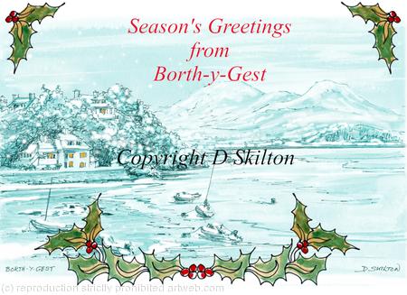 Borth y Gest  in snow as a 6 by 4 inch Christmas card.  This card can be personalised, please contact.