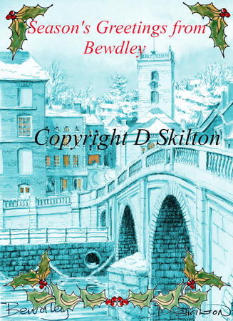 Bewdley Seasons greetings Card ( blue snow). 6 by 4 inch white card with white envelope. personalisation available