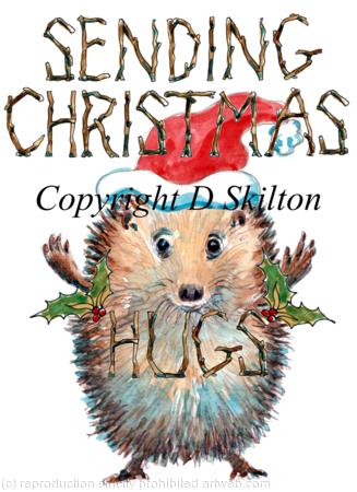 323 Sending Christmas Hugs. Skillipig Christmas card 6 by 4 inches with brown recycled envelope.