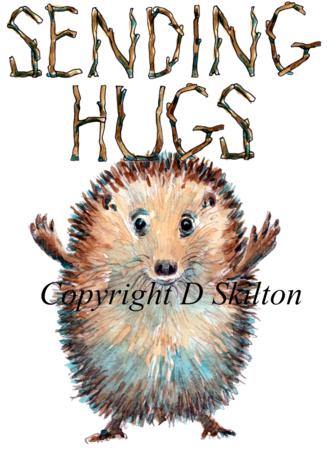 322 Sending Hugs. Skillipig card 6 by 4 with recycled brown envelope.