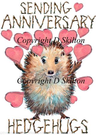 No. 345 Sending Anniversary Hugs. One of our Skillipigs Collection as a 6 by 4 inch ivory card with a brown recycled envelope.