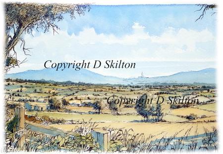 Abberley Hills and clock tower watercolour (2) Signed a4 print on watercolour paper, unmounted.