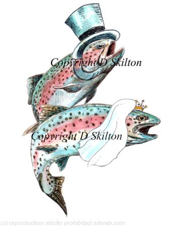 Rainbow trout Wedding pair. 6 by 4 inch card. wedding invitation or thank you etc. Let us know if you want wording on the front.