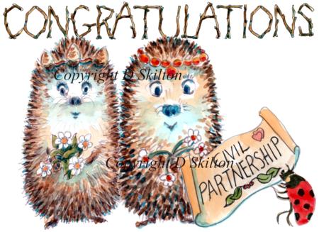 470 skillipig greeting card collection. Civil partnership with two brides Congratulations. 6 by 4 ivory greeting card.