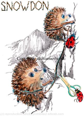 SNOWDON climbers. The skillipigs greeting card. 6 by 4 inch greeting card with brown recycled envelope. 