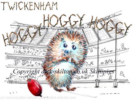 606 Skillipigs at Twickenham. Greeting card, 6 by 4 inch ivory card with brown recycled envelope.