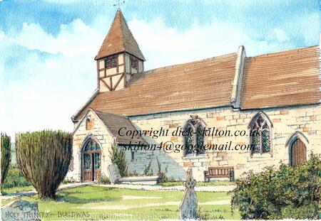 Buildwas church Holy Trinity as a 6 by 4 inch greeting card with envelope in a cello bag