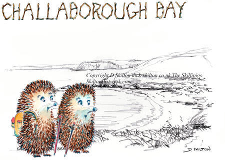 Challaborough Bay pencil drawing with the SKILLIPIGS greeting card 6 by 4 inch card with brown recycled envelope.