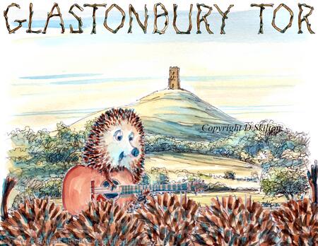 Glastonbury hedgelining with the Skillipigs . 6 by 4 inch greeting card with brown recycled envelope.
