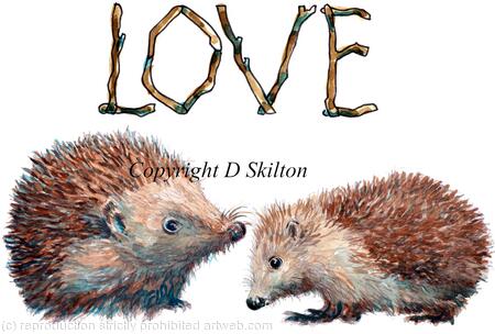 1 LOVE two hedgehogs greeting 6 by 4 inch greeting card with brown recycled envelope.