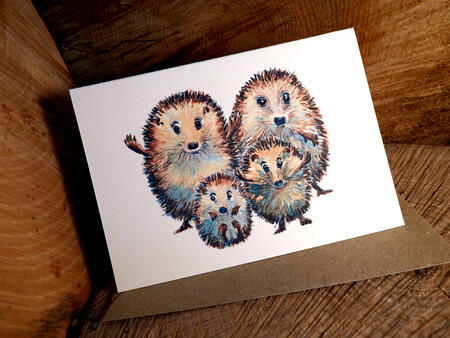 7 skillipig family greeting card ( no words) 6 by 4 card with brown recycled envelope. 