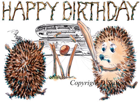 634 Cricket at lords HAPPY BIRTHDAY greeting card. 6 by 4 inch card with brown recycled envelope.